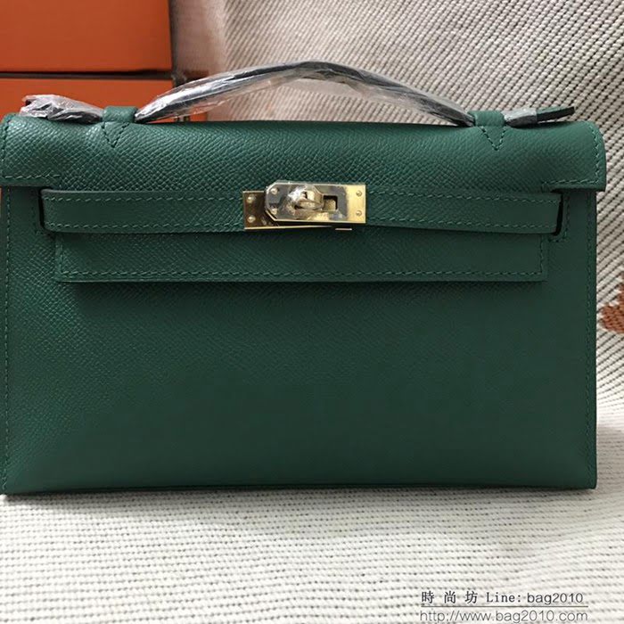 HERMES愛馬仕 凱莉包 mini kelly一代 墨綠epsom皮 夏天首選手包款 可手提肩背  Ama1332